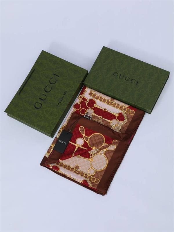 İthal Mocha & Bordo GC Zincir Desen Twill İpek Şal
