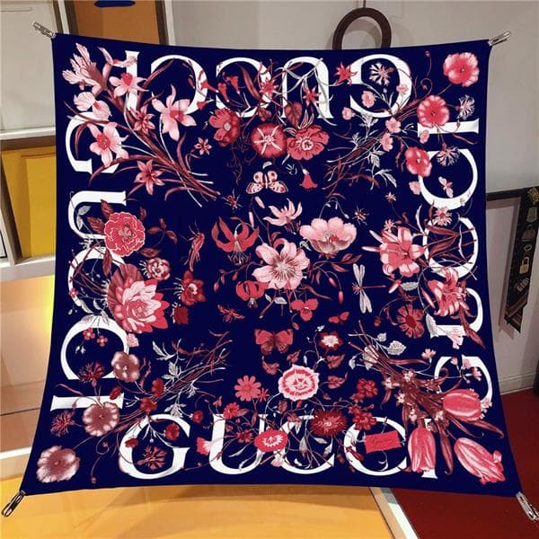 İthal Nar Çiçeği G Flower Desen Twill İpek Eşarp