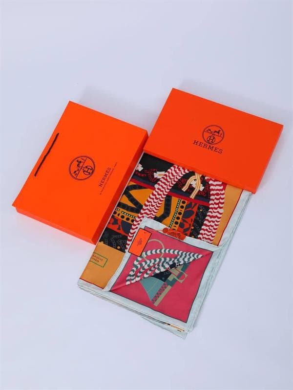 İthal Pastel Turuncu & Şeker Pembe H 2 Desen Twill İpek Şal