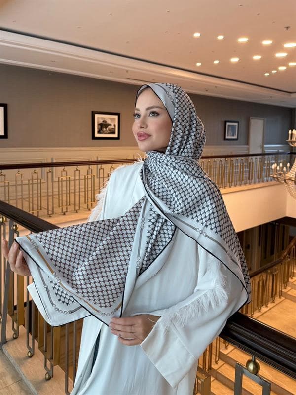 İthal Siyah & Mocha CE Desen Twill İpek Şal - görsel 4