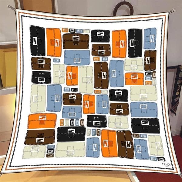 İthal Siyah & Turuncu F Bag Desen Twill İpek Eşarp