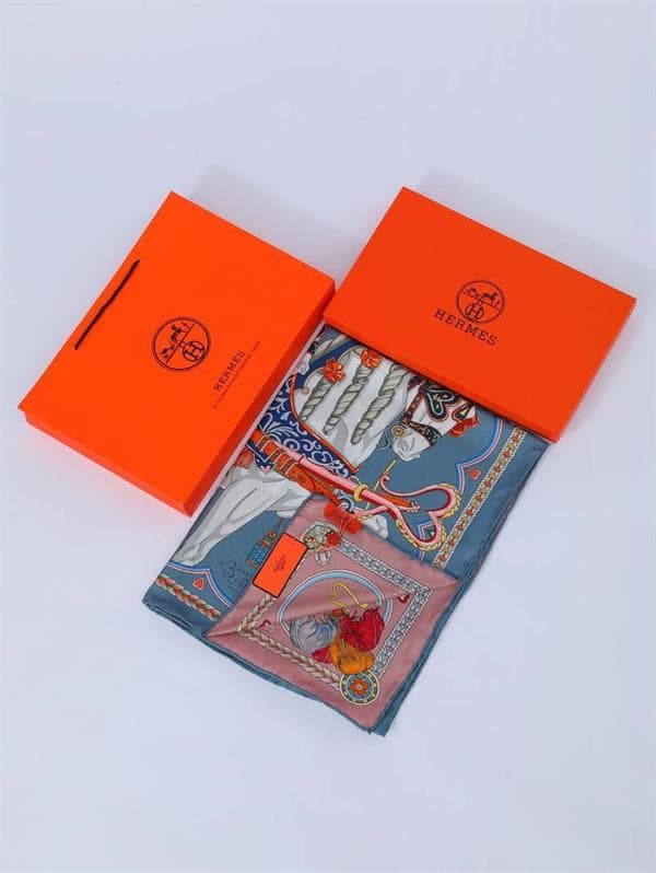 İthal Soft Mavi & Toz Pembe H Halat Desen Twill İpek Şal