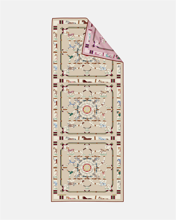 İthal Vizon & Şeker Pembe H Horse Desen Twill İpek Şal