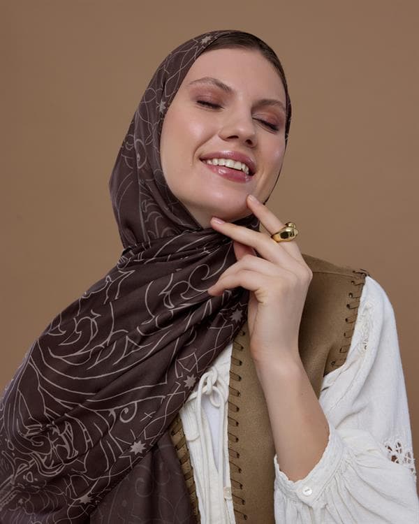 Kakao & Krem Tarçını Efsunlu Desen Şal - 35