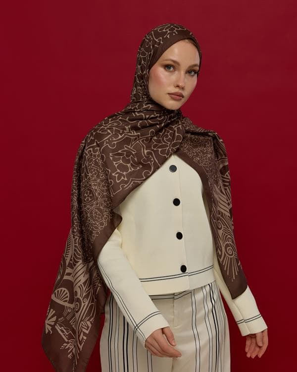 Kakao & Krem Tarçını Harem Rüyası Desen Şal - 35 - görsel 5