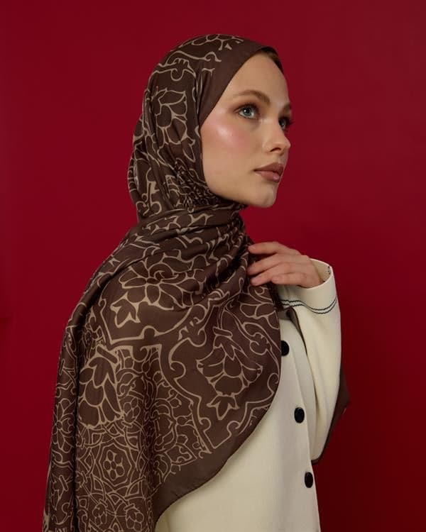 Kakao & Krem Tarçını Harem Rüyası Desen Şal - 35