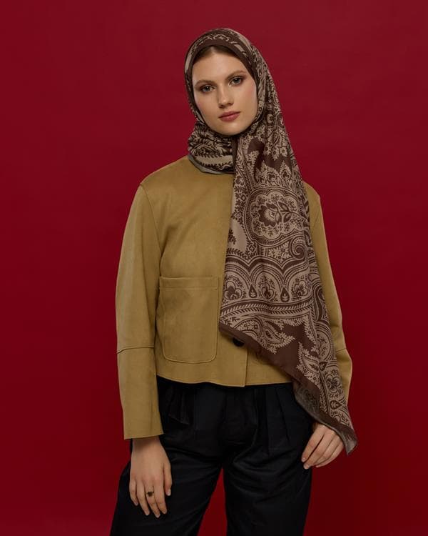 Kakao & Krem Tarçını Sultani Desen Şal - 35 - görsel 3