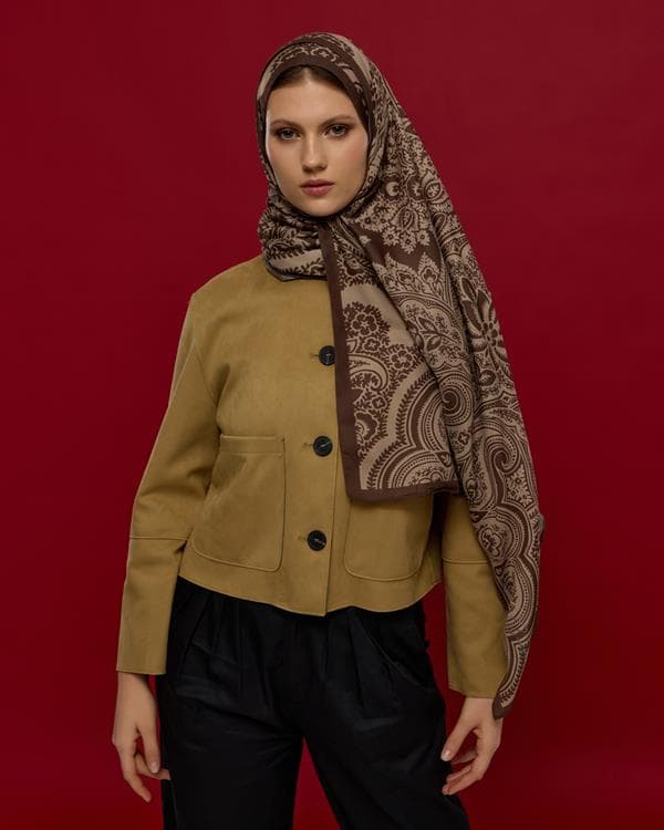 Kakao & Krem Tarçını Sultani Desen Şal - 35