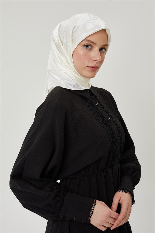 Kırık Beyaz G Desen Parlak Jakar Eşarp - görsel 5