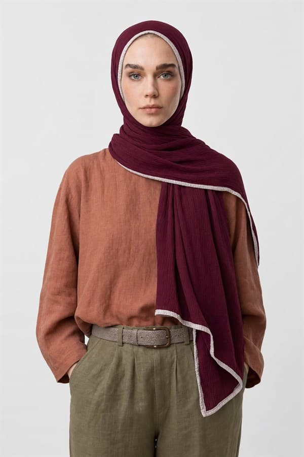 Koyu Bordo Müslin Şal