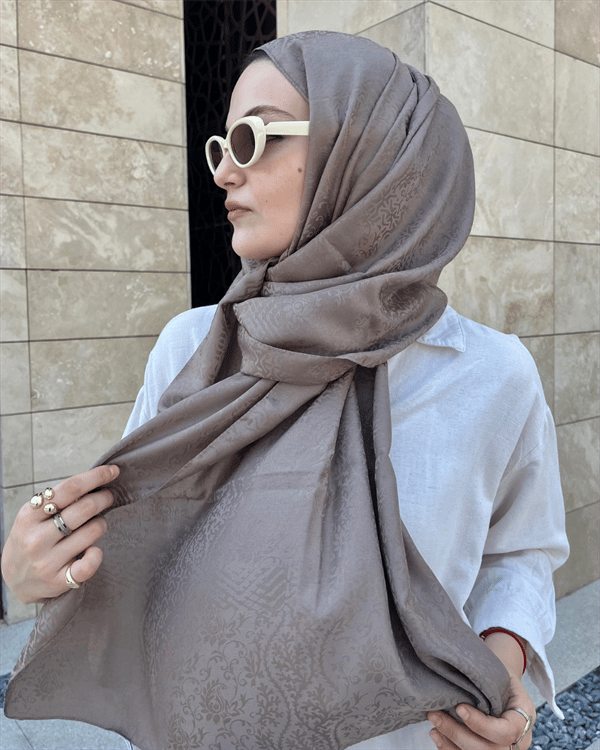 Koyu Vizon Lavin Desen Jakar Şal