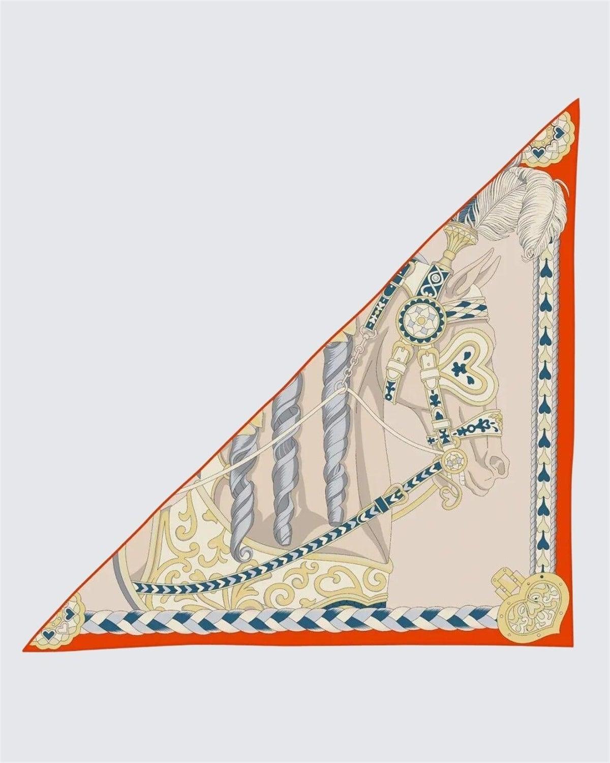 Krem & Mercan / Gri - Tüylü Miğfer Portre Desenli Kaşmir Omuz Şalı