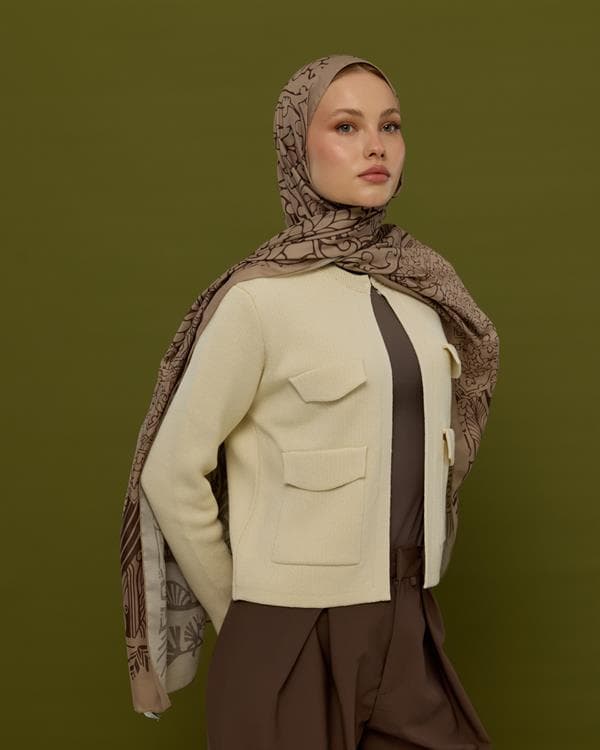 Krem Tarçını & Kakao Harem Rüyası Desen Şal - 36 - görsel 4