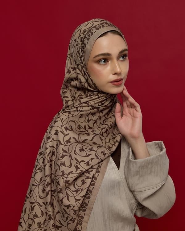 Krem Tarçını & Kakao Lale Bahçesi Desen Şal - 36