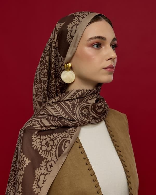 Krem Tarçını & Kakao Sultani Desen Şal - 36