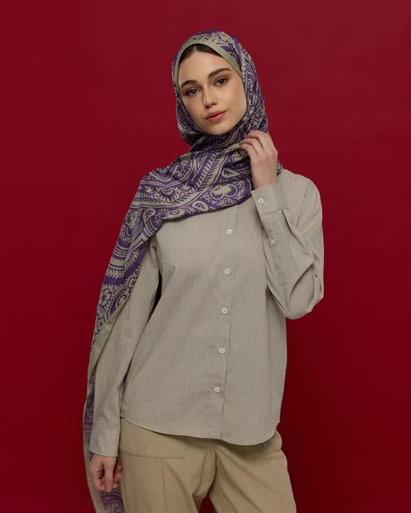 Krem Zencefil & Menekşe Sultani Desen Şal - 04