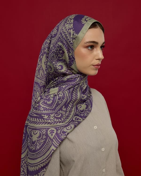 Krem Zencefil & Menekşe Sultani Desen Şal - 04 - görsel 4