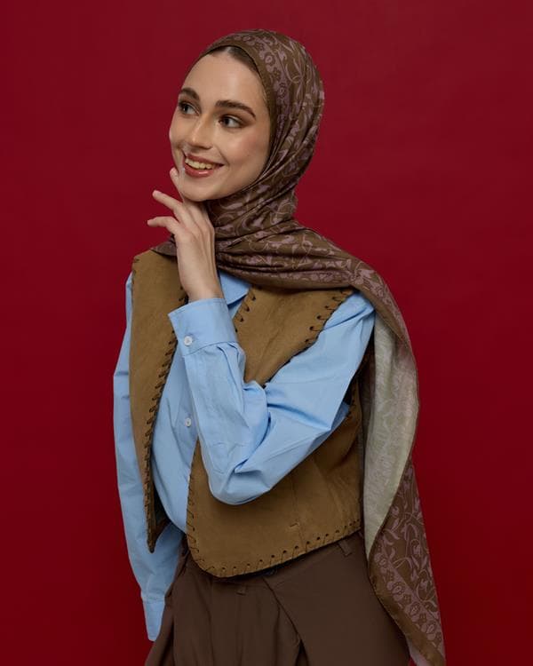 Kumral & Leylak Gölgüsü Lale Bahçesi Desen Şal - 33 - görsel 4