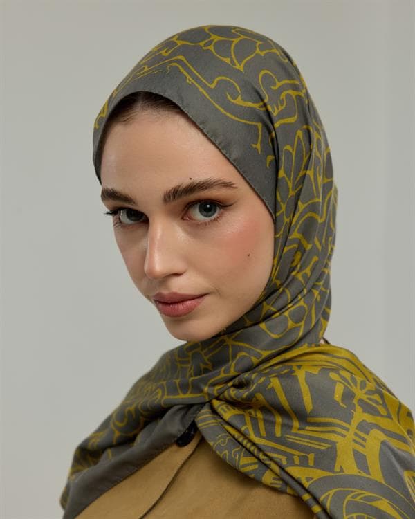 Kurşun Gri & Hasat Sarısı Harem Rüyası Desen Şal - 45