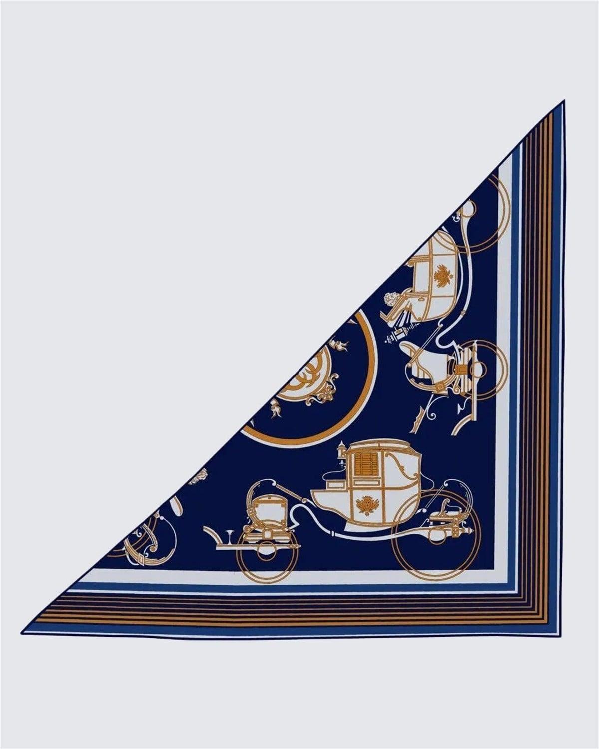 Lacivert & Gold - Kraliyet Fayton Desenli Kaşmir Omuz Şalı