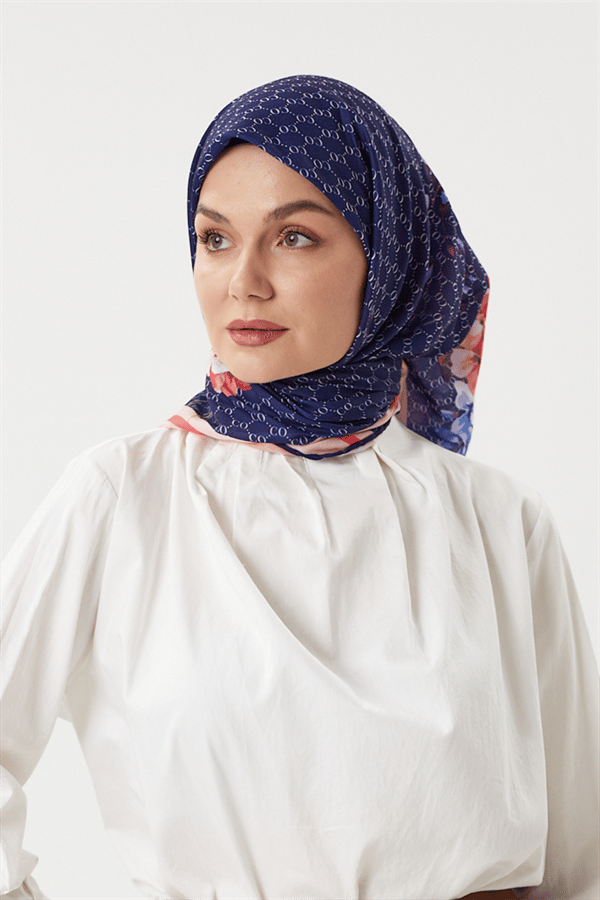 Lacivert - Rose Pamuk Eşarp - 05 - görsel 3