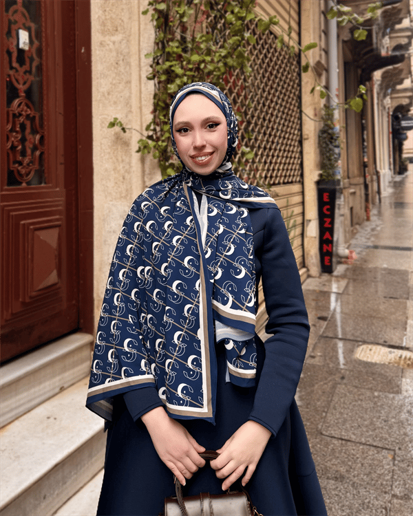 Lacivert Royal Vual İpek Şal