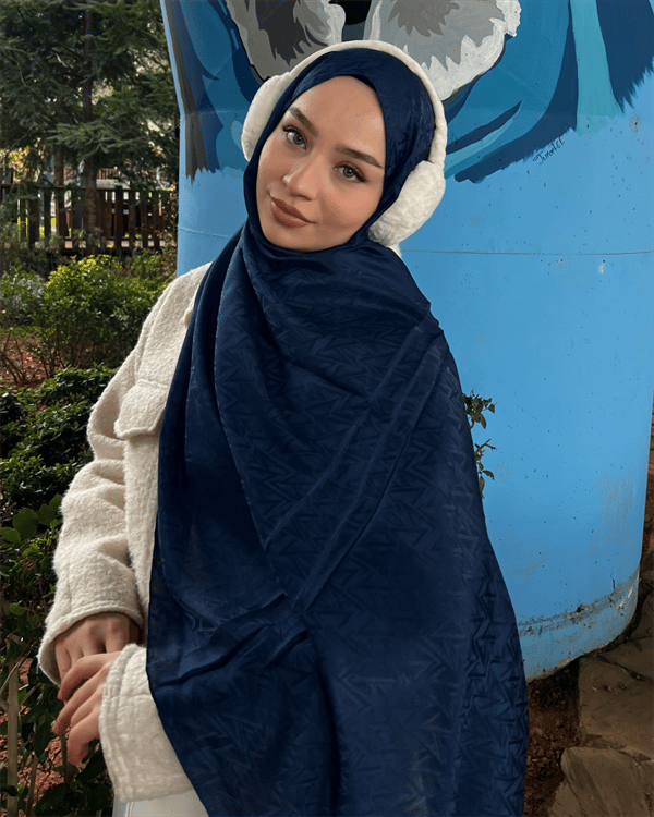 Lacivert Triya Desen Jakar Şal
