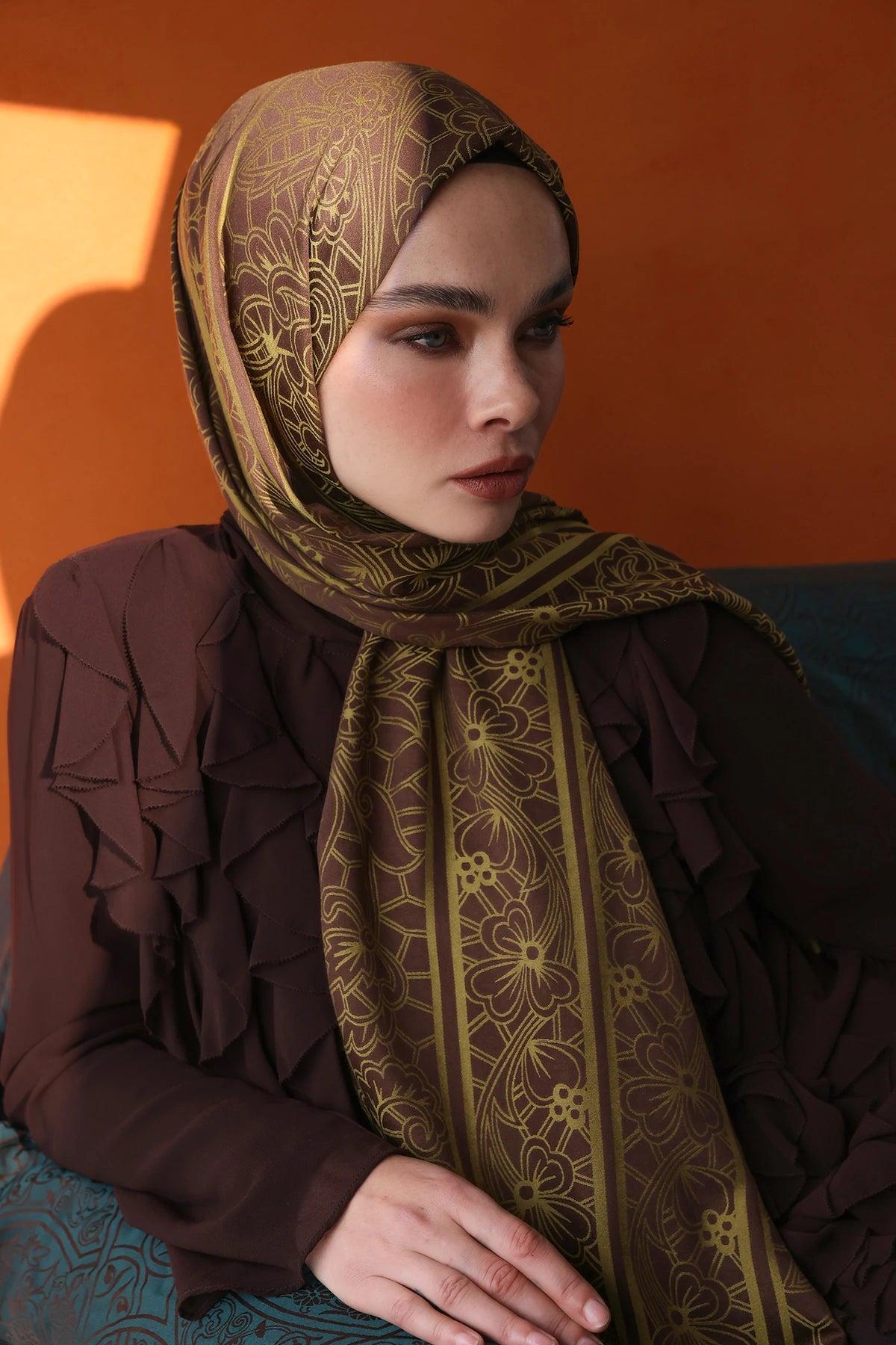 Acı Kahve-Somon Lavin Desen Çift Taraflı Şal