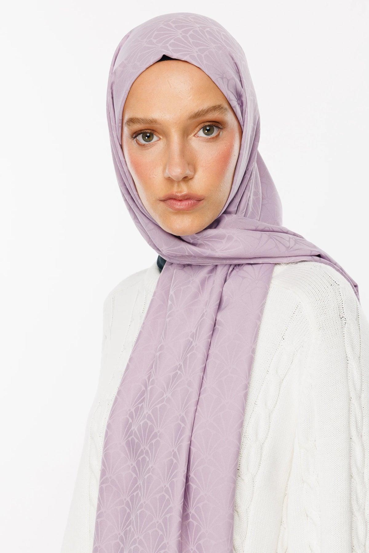 Lila Lotus Desen İpeksi Jakar Şal