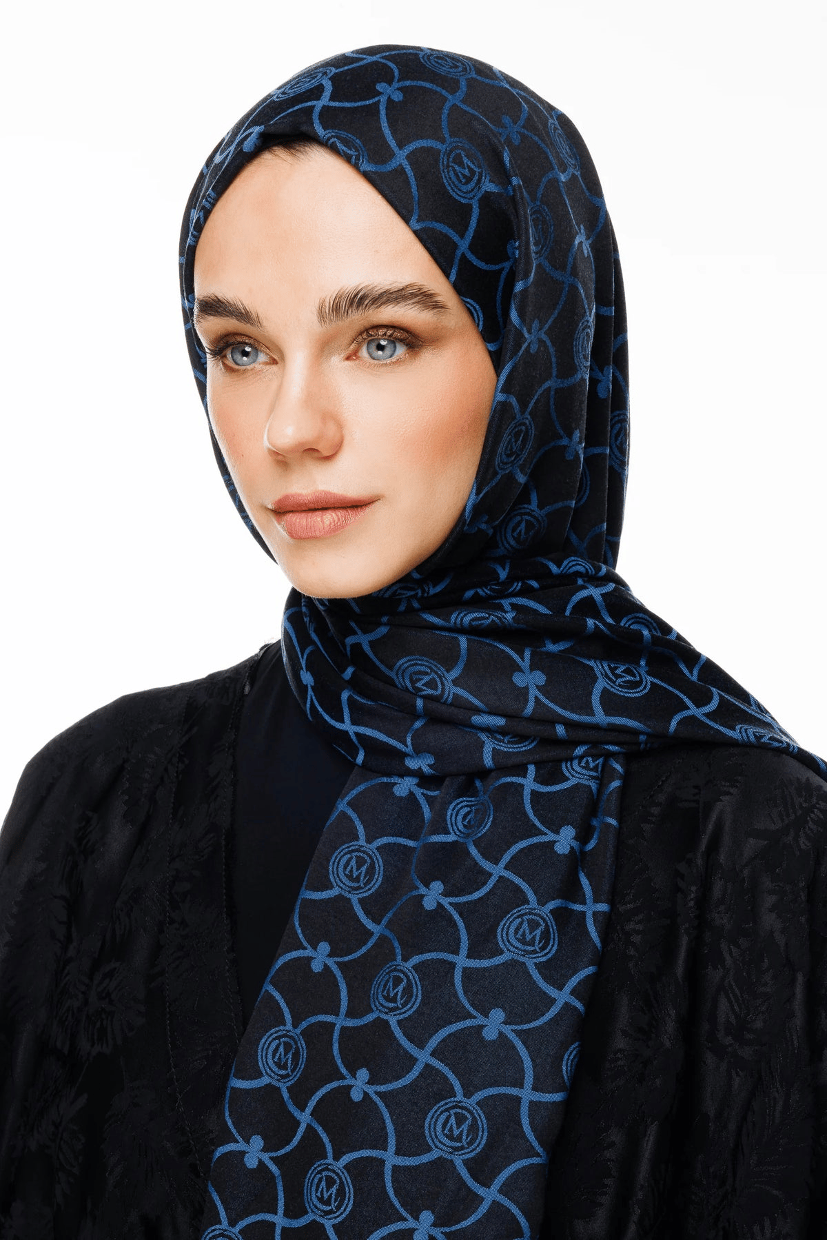 Siyah-İndigo Marrakech Desen Çift Taraflı Şal
