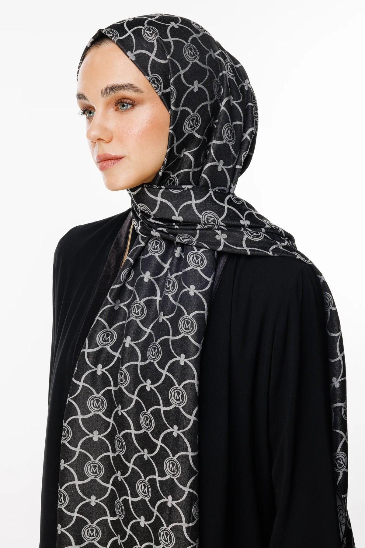 Siyah-Siyah Marrakech Desen Çift Taraflı Şal