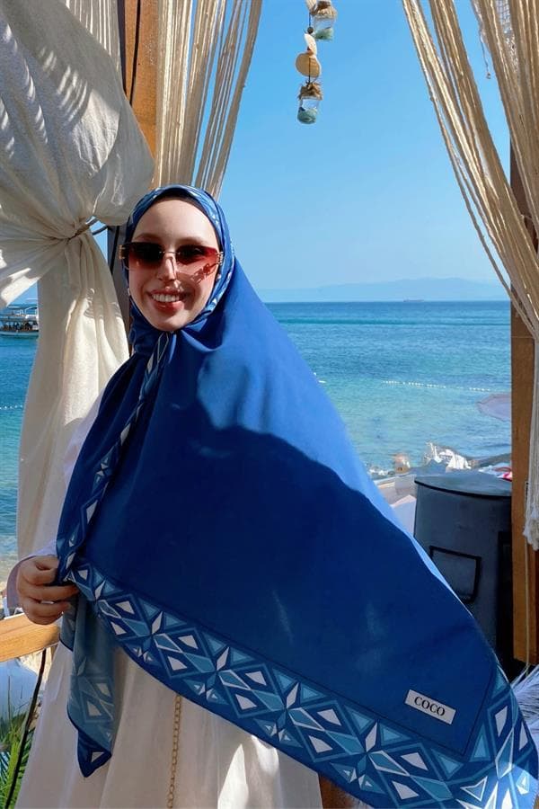 Mavi Venedik Desen Pamuk Vual Şal