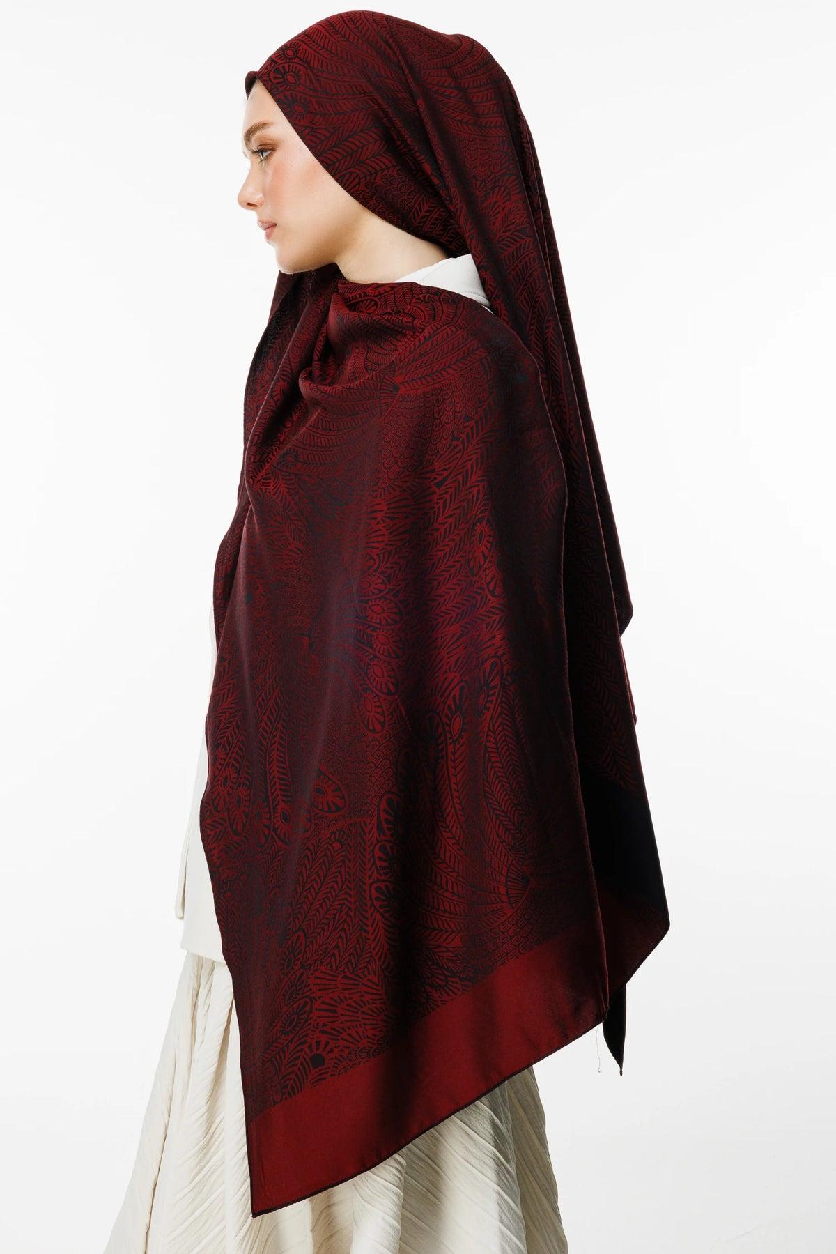 Siyah-Bordo Mayra Desen Çift Taraflı Şal