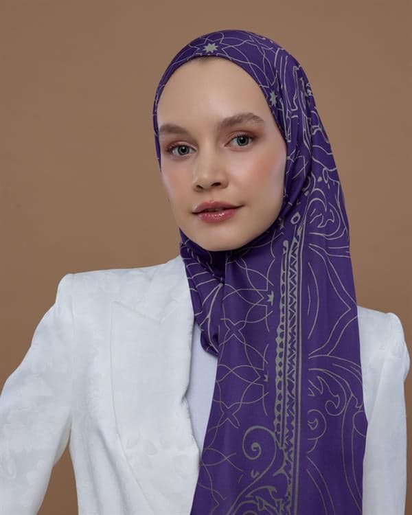 Menekşe & Krem Zencefil Efsunlu Desen Şal - 03