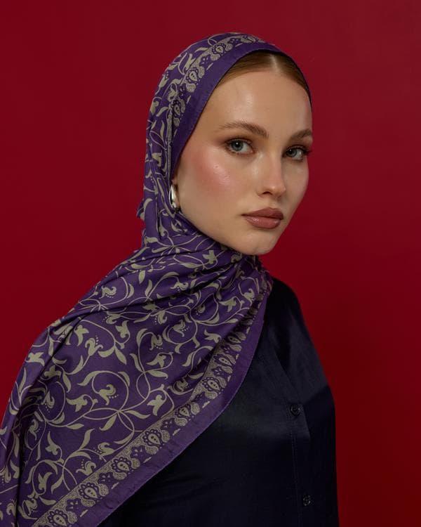 Menekşe & Krem Zencefil Lale Bahçesi Desen Şal - 03