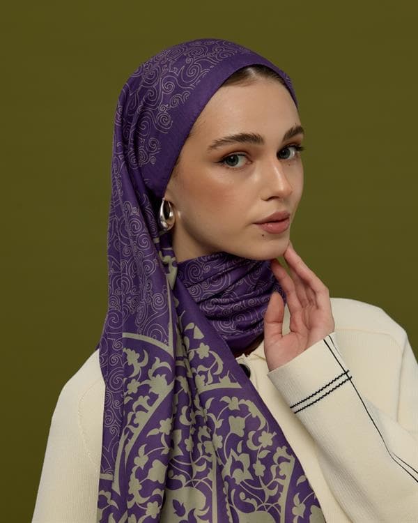 Menekşe & Krem Zencefil Saraylı Desen Şal - 03