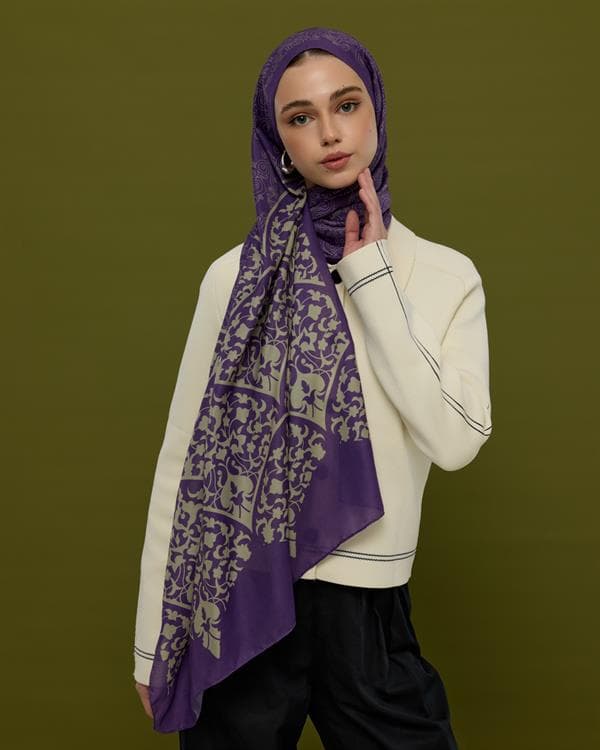 Menekşe & Krem Zencefil Saraylı Desen Şal - 03 - görsel 6