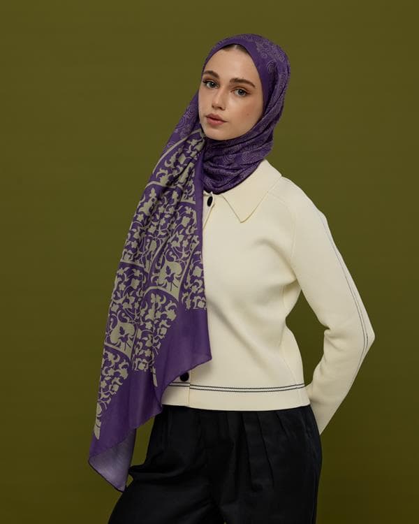 Menekşe & Krem Zencefil Saraylı Desen Şal - 03 - görsel 7