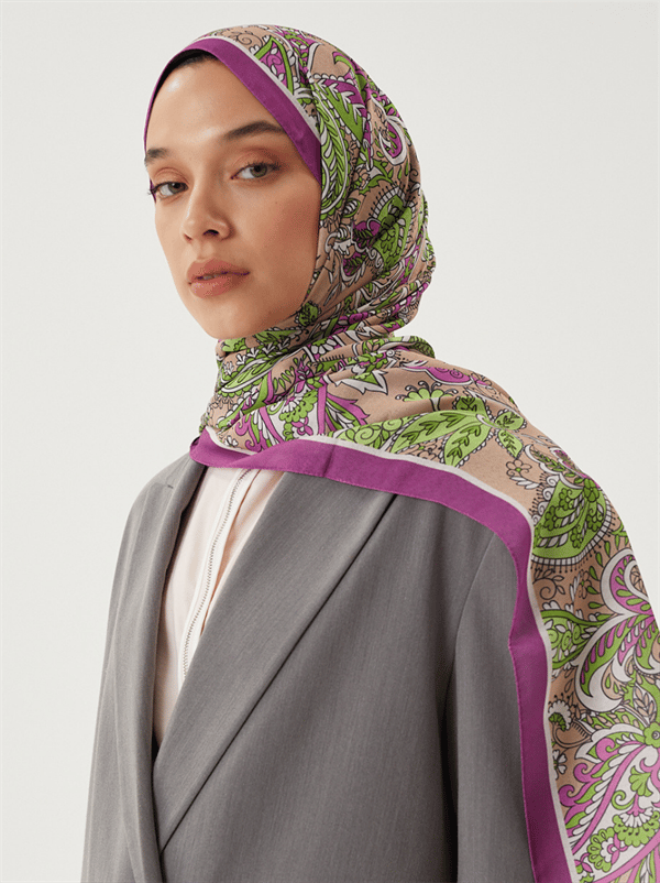 Mor & Koyu Vizon Retro Desen Şal