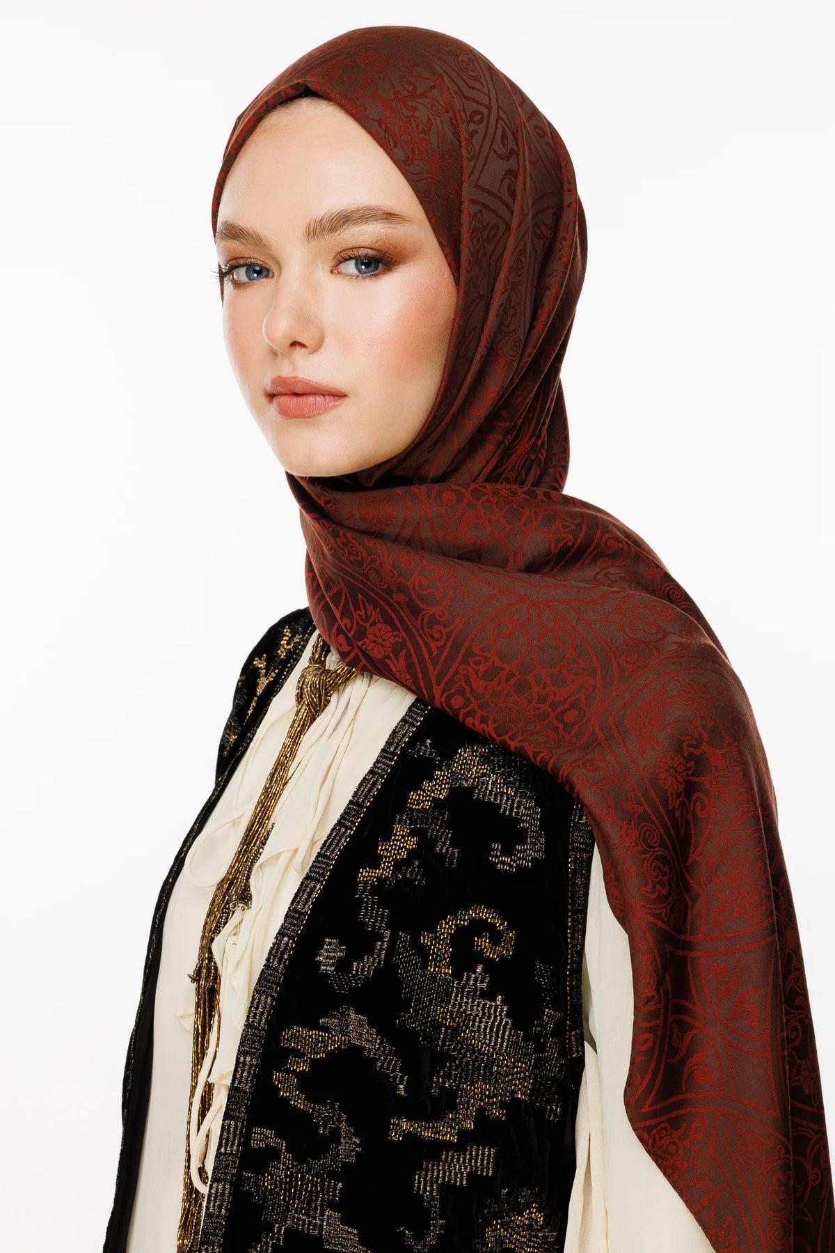 Acı Kahve-Kahve Morocco Desen Çift Taraflı Şal - görsel 3