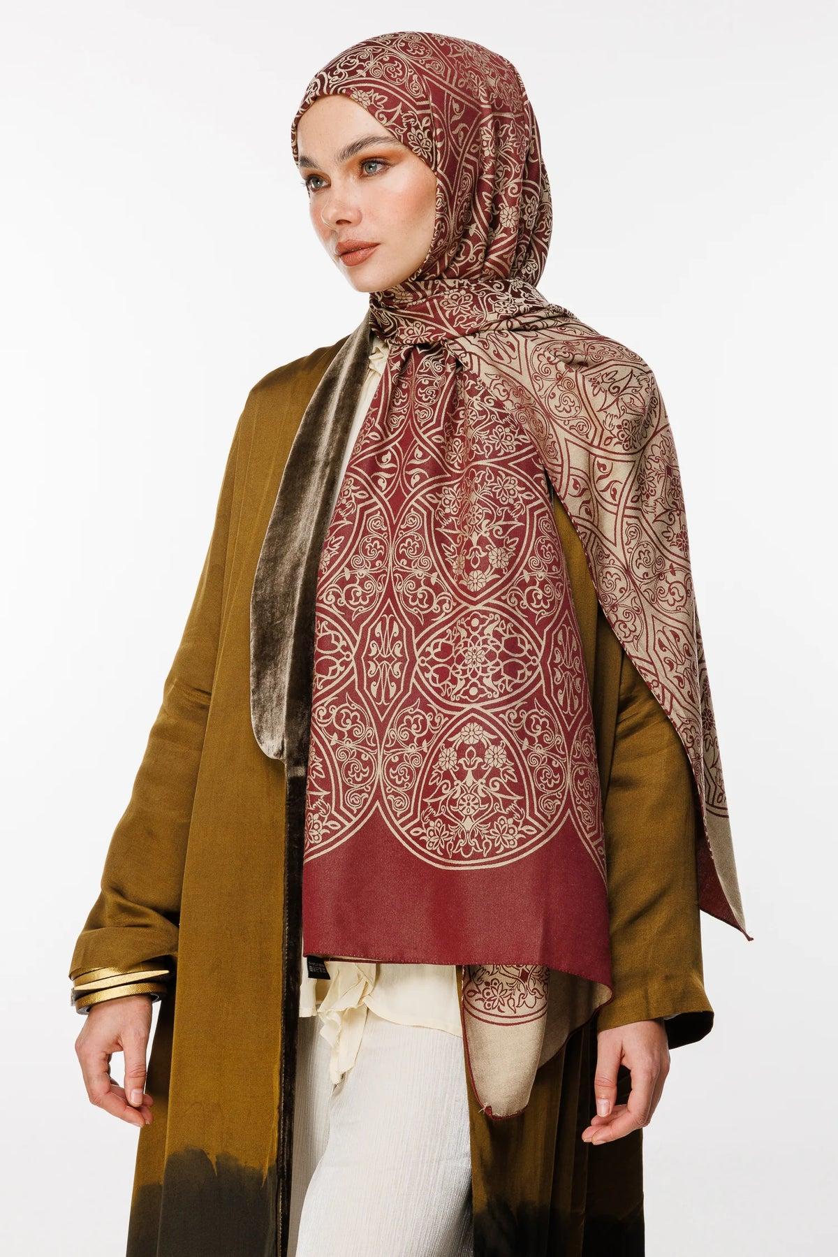 Mürdüm-Somon Morocco Desen Çift Taraflı Şal