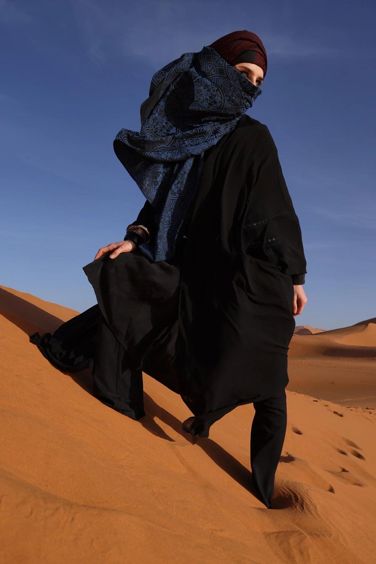 Siyah-İndigo Morocco Desen Çift Taraflı Şal - görsel 3
