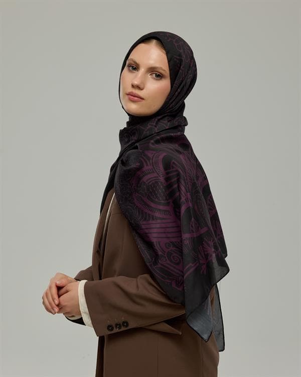 Mürdüm & Gece Harem Rüyası Desen Şal - 75 - görsel 4