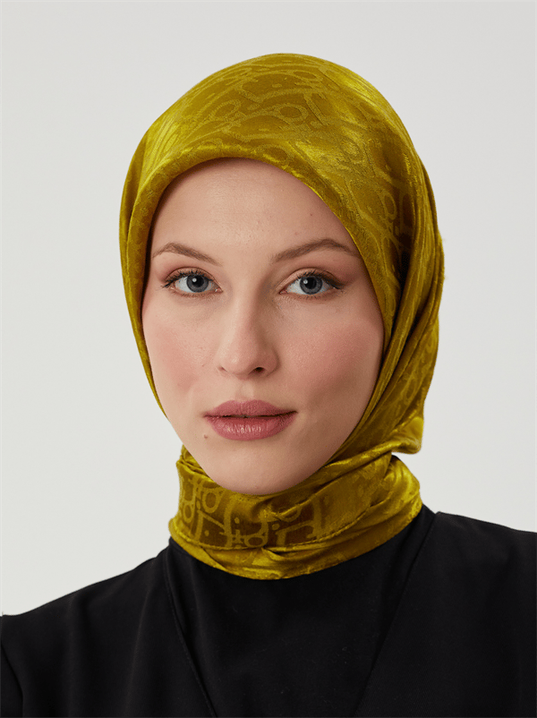 Olive Yeşil D Desen Parlak Jakar Eşarp
