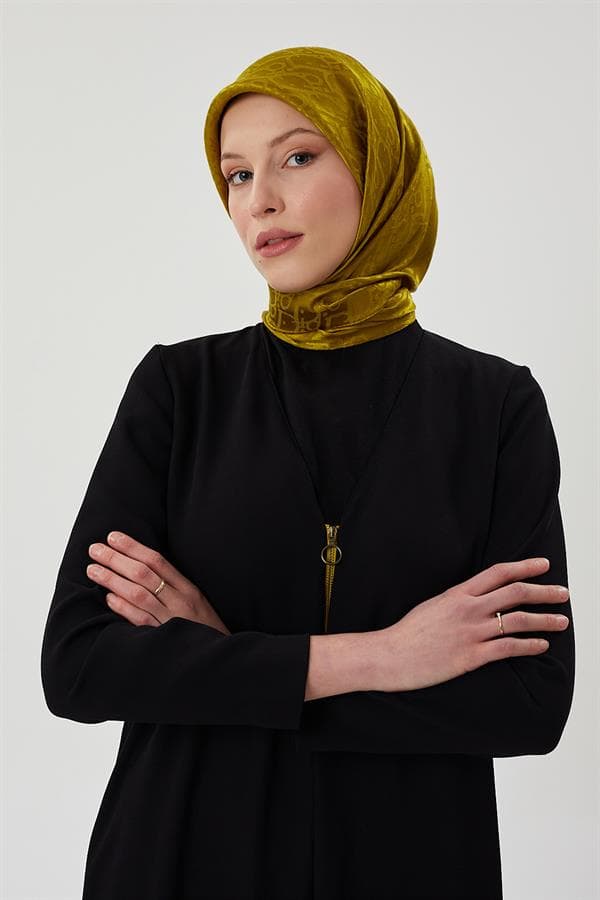 Olive Yeşil D Desen Parlak Jakar Eşarp - görsel 4