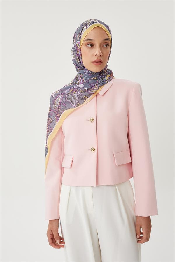 Pastel Sarı & Gri Retro Desen Şal - görsel 3
