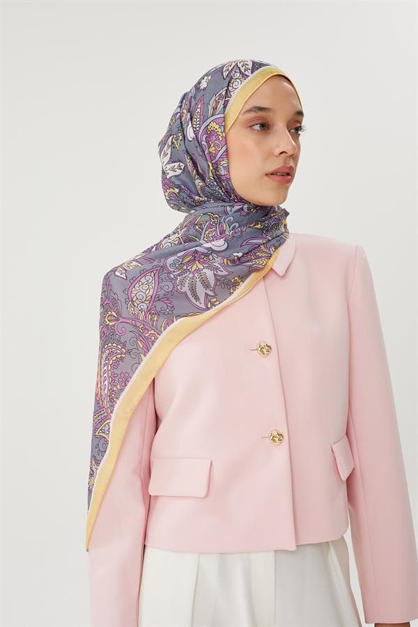 Pastel Sarı & Gri Retro Desen Şal - görsel 5