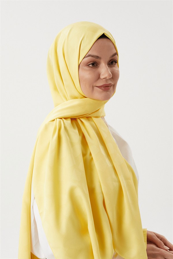Pastel Sarı Taş Desen İpeksi Jakar Şal - görsel 3