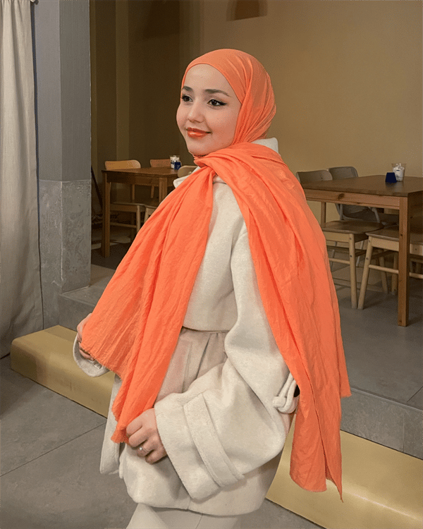 Pastel Turuncu Aerobin Pamuklu Şal