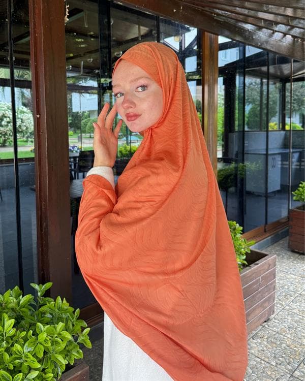 Pastel Turuncu Su Yolu Lyocell Bambu Jakar Şal - görsel 3